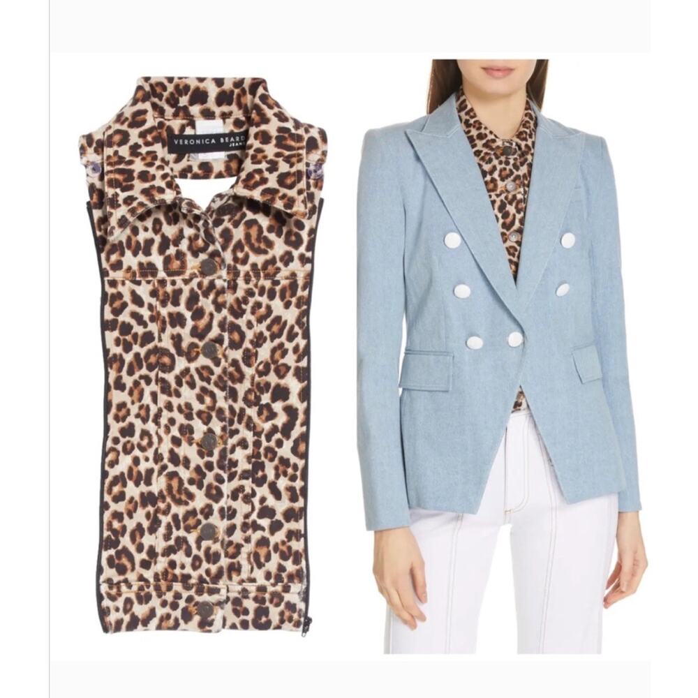 Veronica Beard Leopard Dickey S M L One Size for Blazers Tan Black Denim Cheetah - Picture 3 of 9